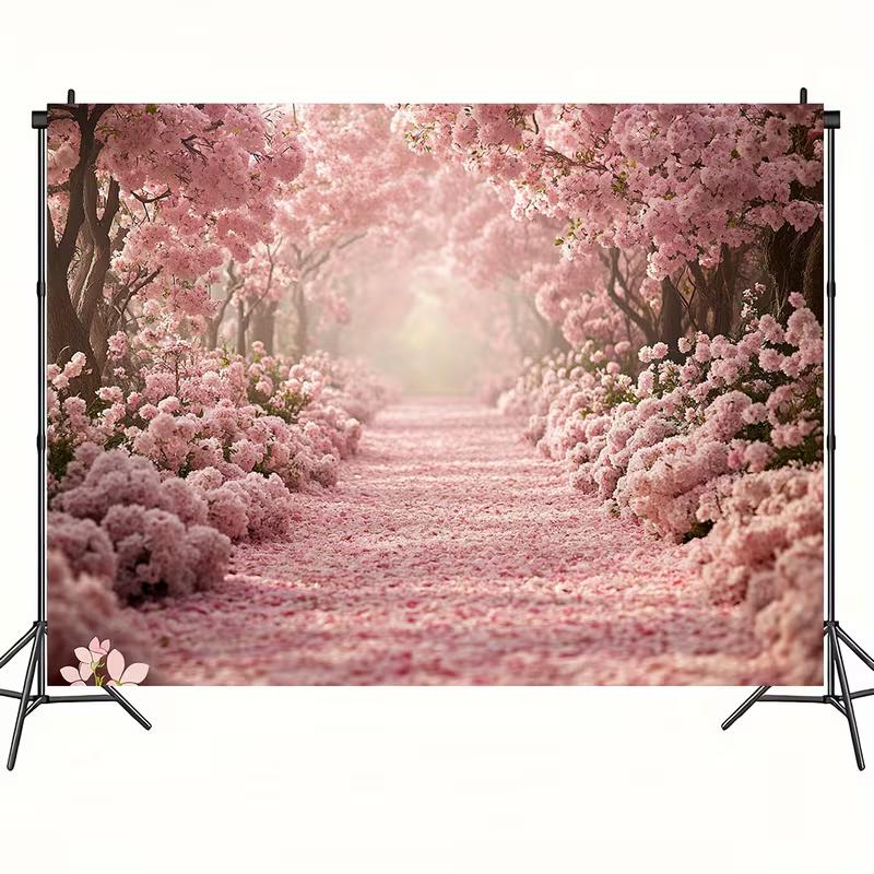 2D Dreamy Sakura Forest Tapestry, Pink Cherry Blossom Path Wall Hanging