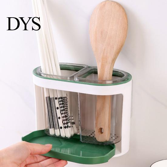 Utensil Organizer Holder Cutlery Drainer Two-compartments Transparent Wall Mounted Chopsticks Drainable Chopstick Cage Spoon Fork Drain Storage