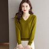 Long-sleeved Knitted Sweater Stylish Loose T-shirt Top V-neck Pullover Solid Color Inner Layer Sweater Autumn and Winter