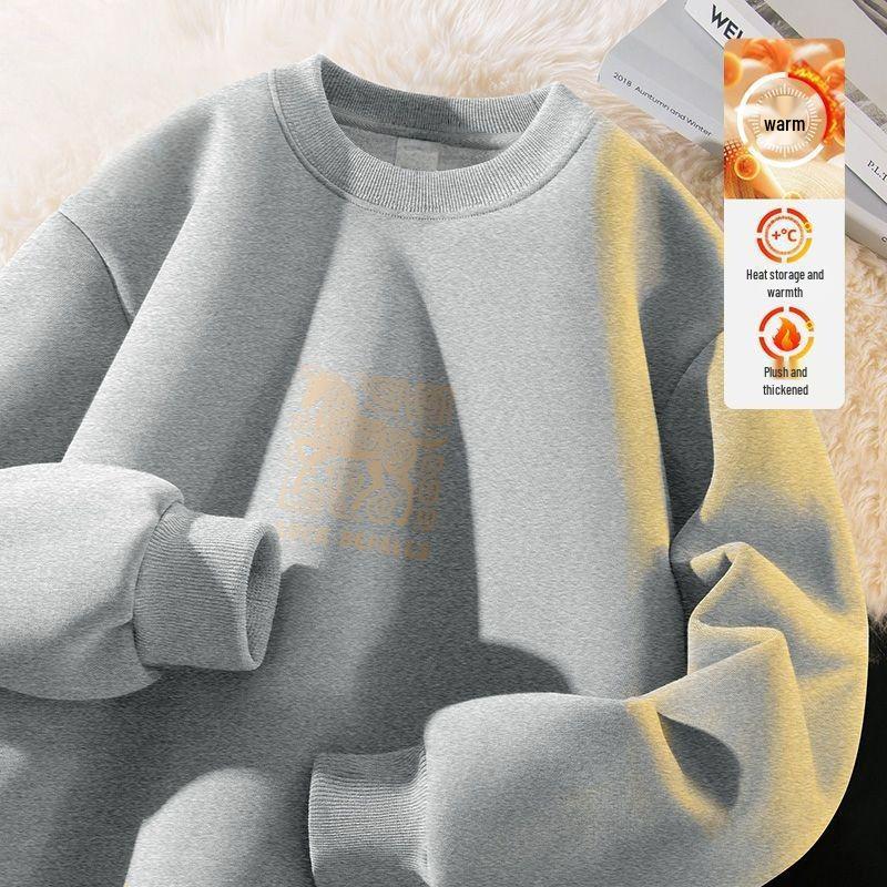 Men's Year of the Horse Red Coral Fleece Hoodie with Velvet Lining - Loose Fit, Pure Cotton, Round Neck