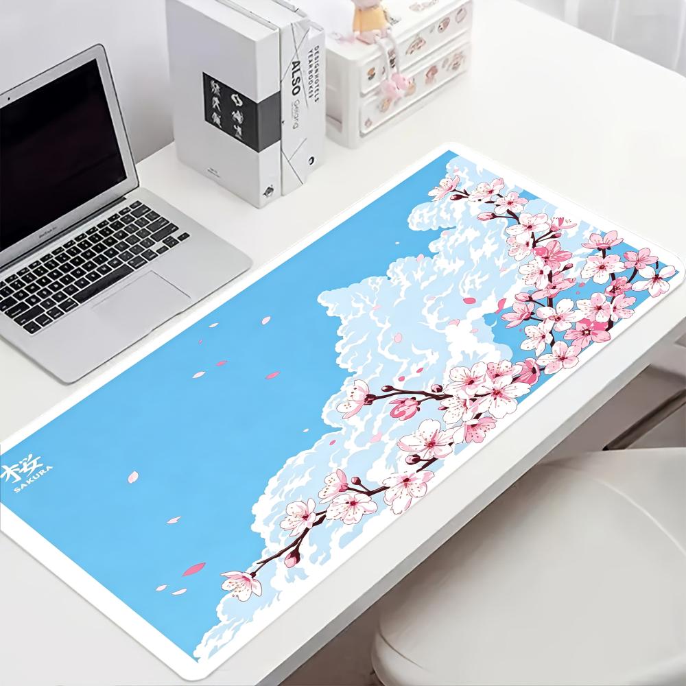 Cherry Blossom Theme MousePad Large Computer Office Game Table Mat Rubber Anti-slip Stitched Keyboard Mat 90x40 XXL Desk Pad