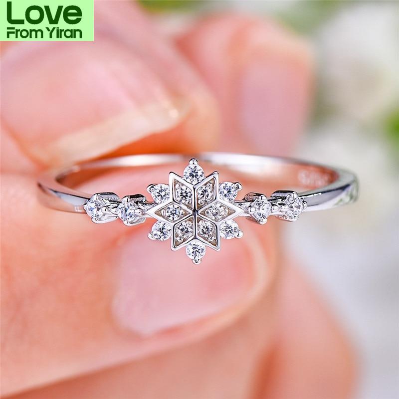 100 %Real  Tone Cubic Zircon Stone Rings Luxurious Female Women Flower Snowflake Finger Ring Boho Promise Love Engagement