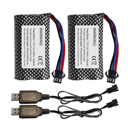 2PCS 1500mAh SM-3P Plug Lithium Battery with USB Charging Cable Compatible with DE43, DE60, RC Remote Control Car Batteries, 1575, and Toy Car Battery