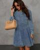 Elegant Autumn Patchwork Waist-Cinching Denim Dress - Long-Sleeved for Women