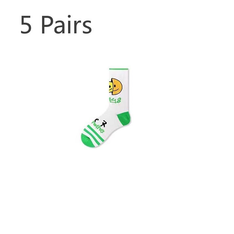 5 Pairs of Women's Spring and Autumn Tide Color Contrast Sports Casual Small Fresh Green Mid Tube Socks