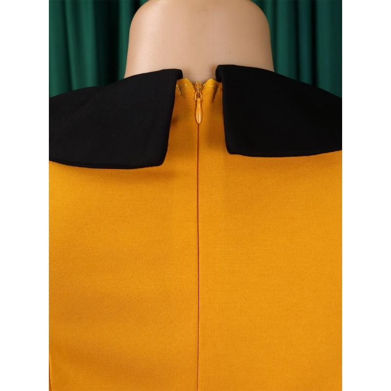 YYFS Moda damska Wiosna Jesień Jednolity kolor Nadruk Długi rękaw POLO Dekolt Wysoki stan Sukienki codzienne