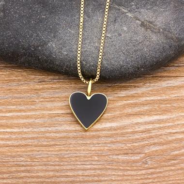 

Nidin Fashion Romantic Heart Necklace Black/Red Color Long Chain Choker Copper Zircon Charm Party Wedding Gift Jewelry for Women чёрный