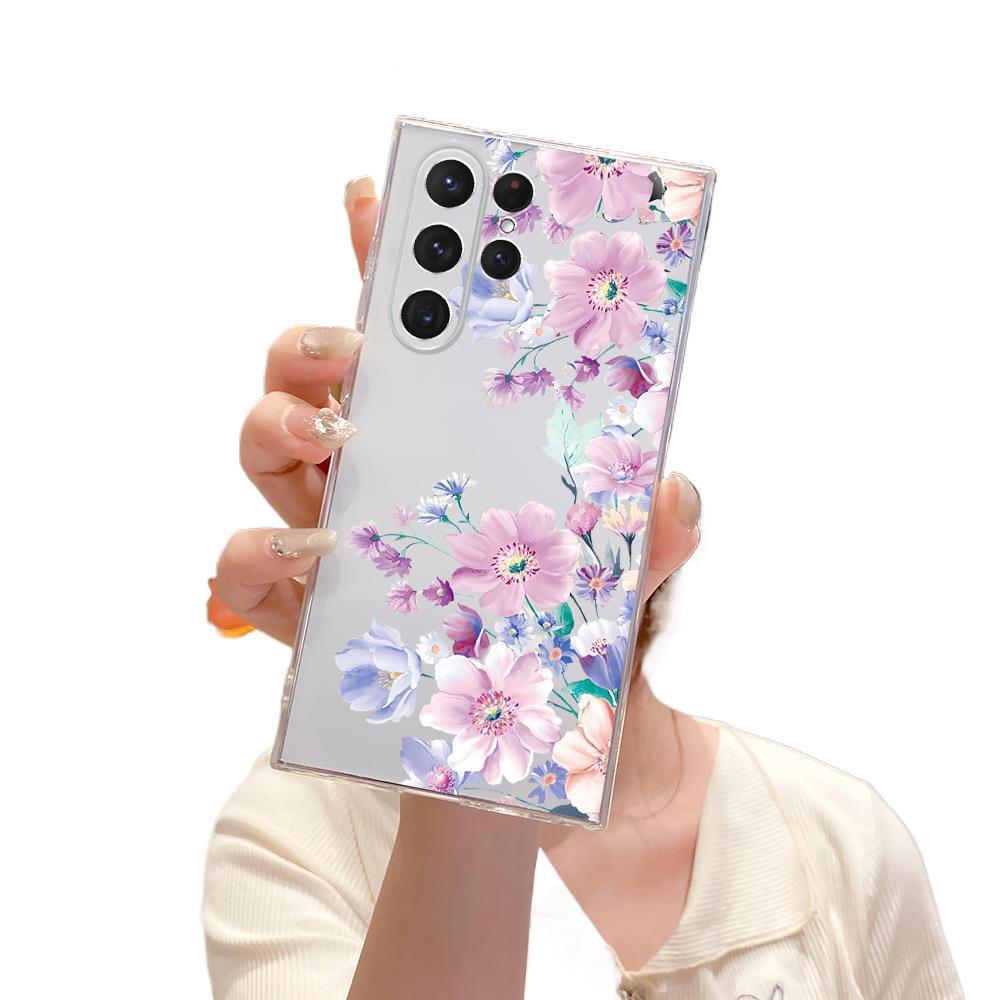 European and American flowers are suitable for Samsung mobile phone case S25ULTRA anti-drop transparent case S20 soft case protective case A71 art
