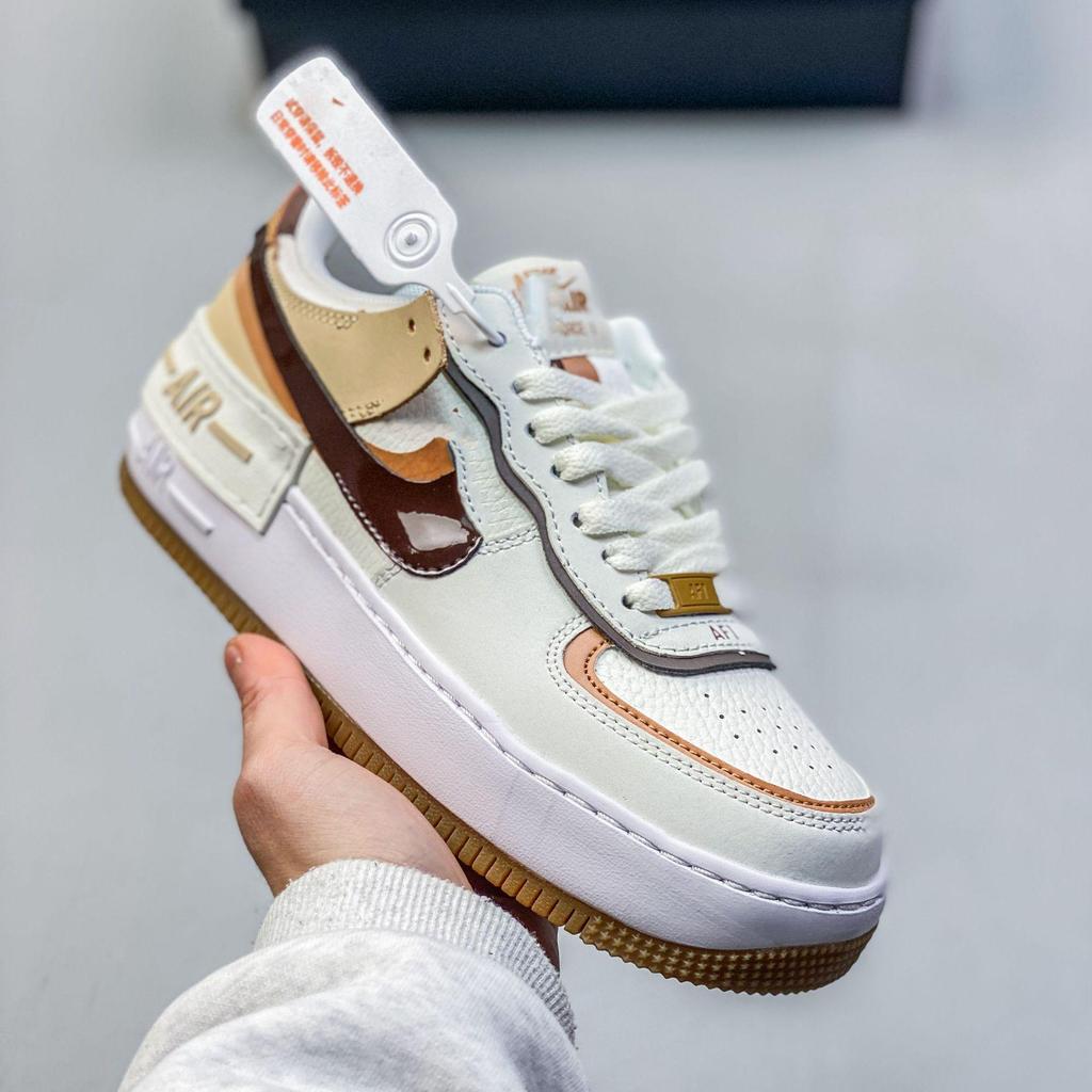 Women's AF1 Shadow Macaron Deconstructed Patchwork Sneakers - Thick Sole, Height-Enhancing, Versatile White Shoes