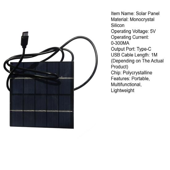 1.5W 5V Solar Panel Portable Lightweight Type-C Outdoor Camping Hiking Cycling Power Bank Mobile