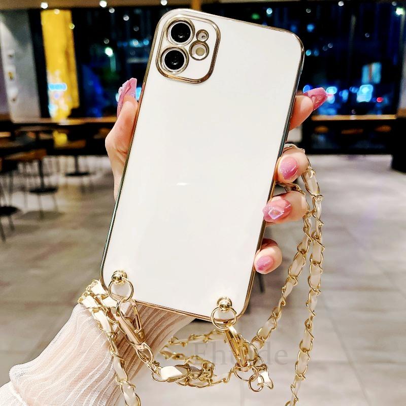 

Crossbody Lanyard Strap Case For OPPO Reno 12 12F 11F 11 10 7 8 5 Realme C67 C63 C65 C55 PU Leather Chain Plating Cover Realme 11 5G&Case & Strap