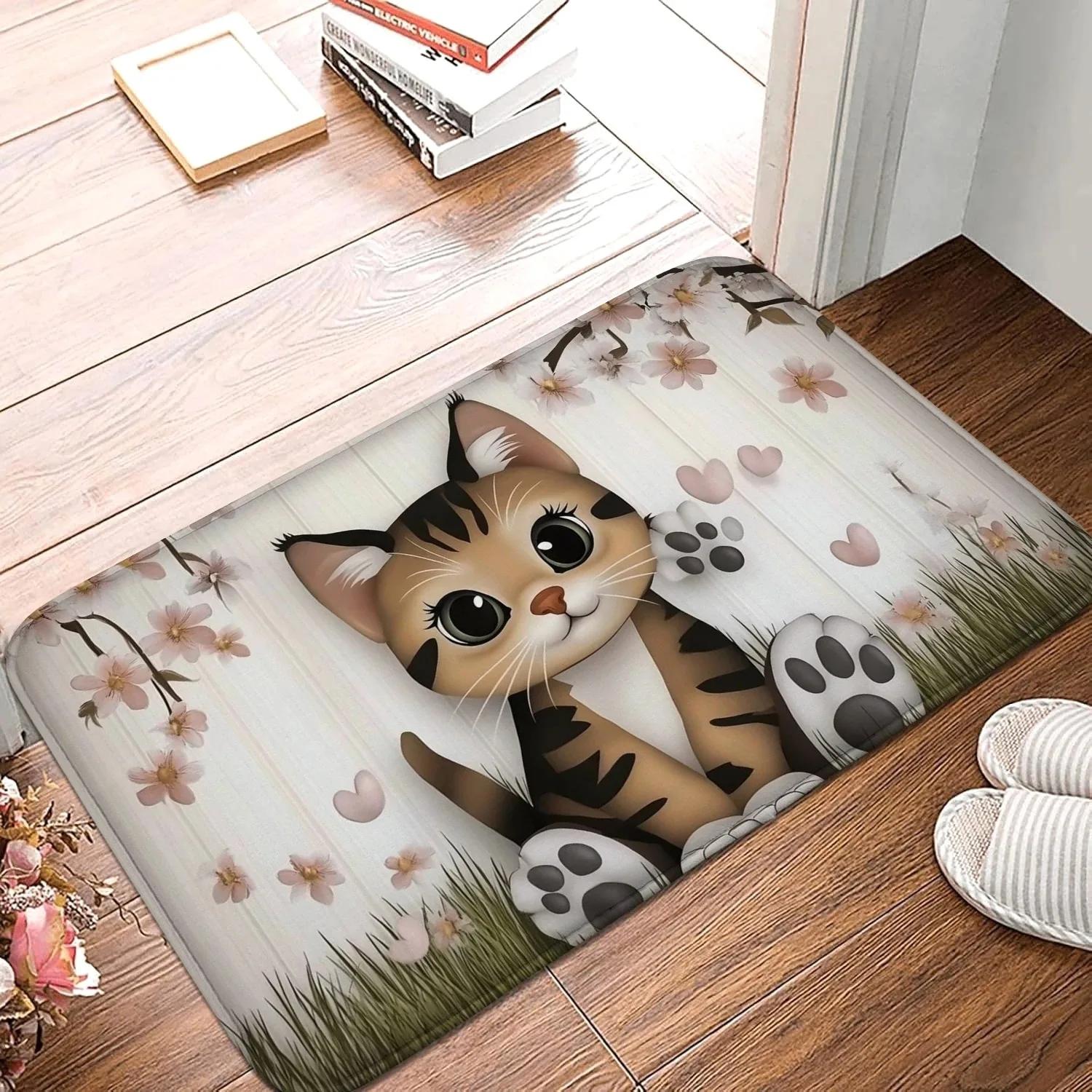 

Коврик для входной двери с котенком, мягкий и удобный, ковер «Добро пожаловать», милый напольный коврик для прихожей, гостиной, спальни, зоны обеденного стола 30x50cm