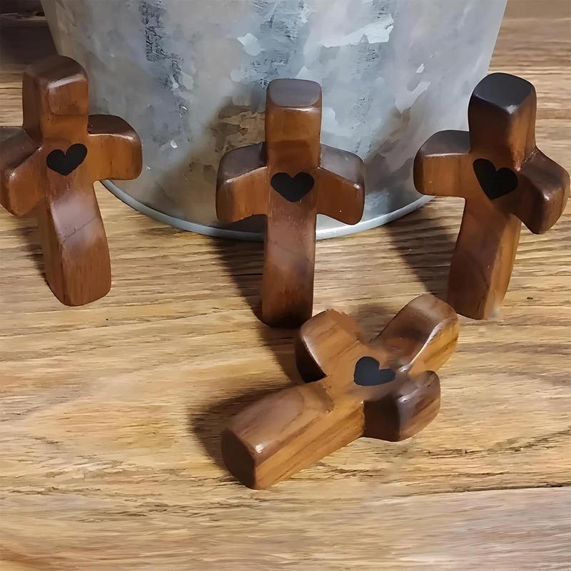 1PC CrossMy Heart Encouragement Gift Handheld Wooden Crosses With Epoxy Heart To Carry In Pocket Emotional Support Home Ornament