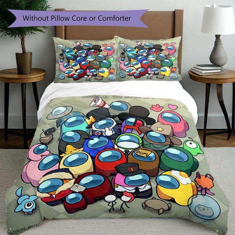 3pcs Duvet Cover Set (1*Duvet Cover + 2*Pillowcase, Without Core), Among Us Print Bedding Set, Bedroom Decor, All‑Season, Birthday Gift