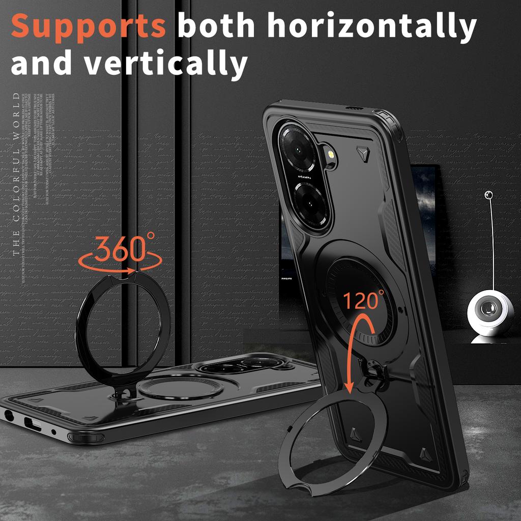 For Xiaomi Poco C71 Redmi A5 4G 6.88 Inches Case Armor Shockproof 360° Rotating Magnetic Holder TPU Frame Plastic Phone Cover