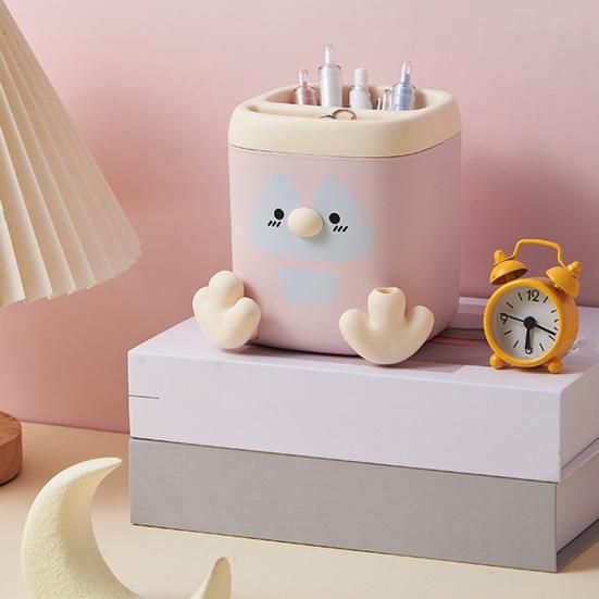 xiaobudian Pen Holder with Detachable Pencil Sharpener, Dual Compartments Organizer, Cartoon Penguin Design Office Desk Organizer
