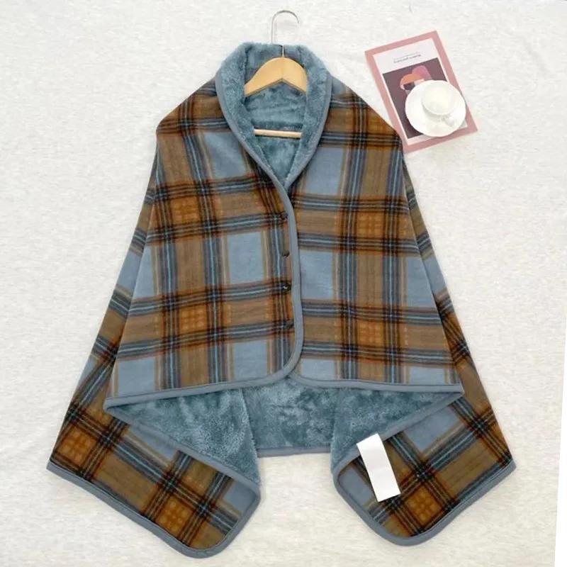 Fleece Wearable Blanket Warm Poncho Throw with Buttons Plush Sleeveless Blanket for Women Cape Wrap for Lightweight Plaid Design
