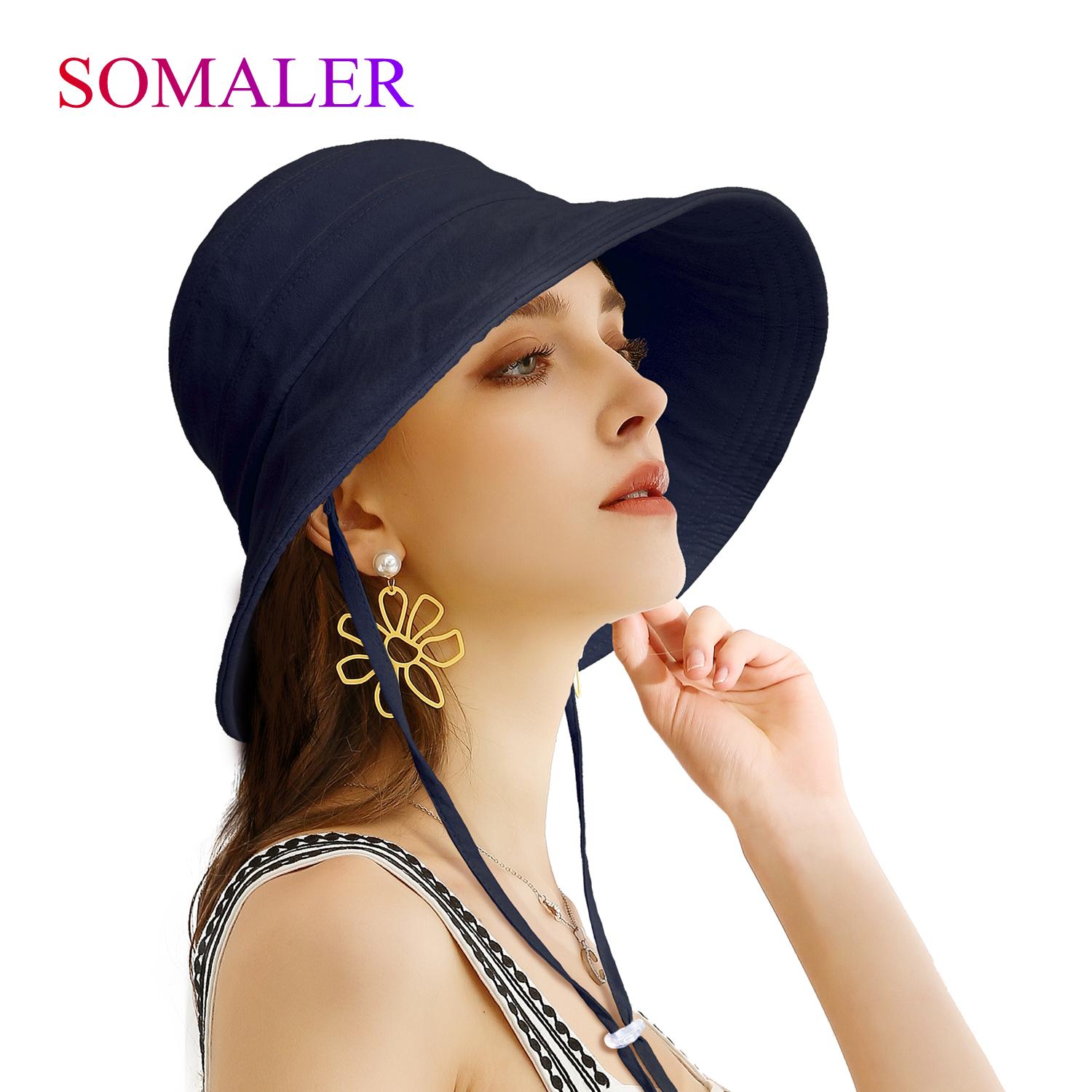 

Сонцезахисні капелюхи SOMALER для жінок Літні капелюхи з широкими полями Жіночі бавовняні пляжні капелюхи від сонця Темно-синій
