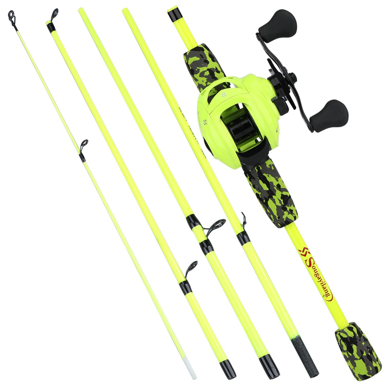 

Sougayilang New Fishing Reel Reel Combo Portable 5 Sections 170CM Lure Fishing Set and 17+1BB Baitcasting Reel Set Right hand зелений