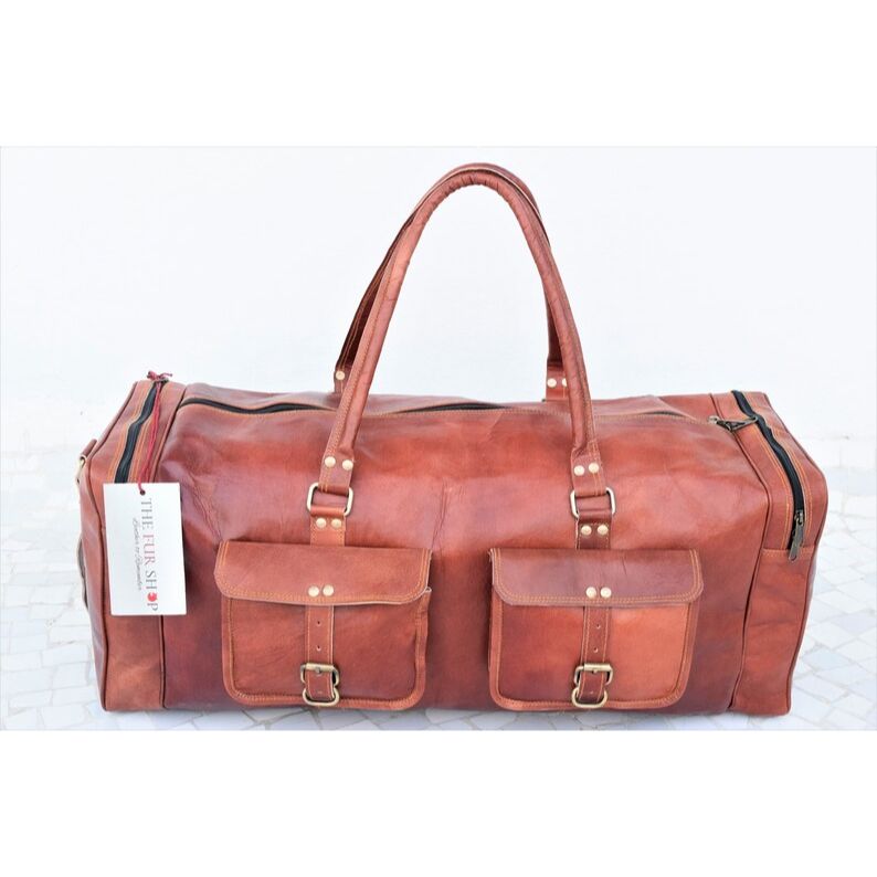 

Кожаная спортивная сумка в винтажном стиле для мужчин | Дорожная сумка высокого качества из цельного зерна, коричневая кожаная сумка, сумка для багажа выходного дня, спортивная сумка для спортзала 22 x 9 x 11 Inches коричневый