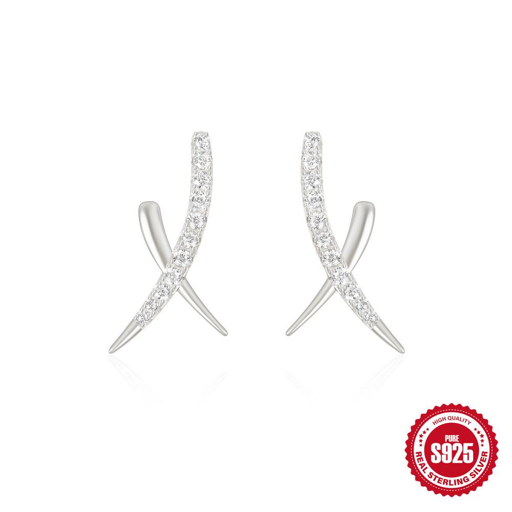 

S925 Silver Flash Diamond Cross Earrings Women S Premium Sense Niche Personality Earrings Simple Temperament Earrings 925 Silver