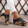 Damen Vintage-inspirierte Keilsandalen Bequeme Zehenfreie Slipper mit Dicksohle und Ziernieten Braun und Beige Ganzjahresschuhe