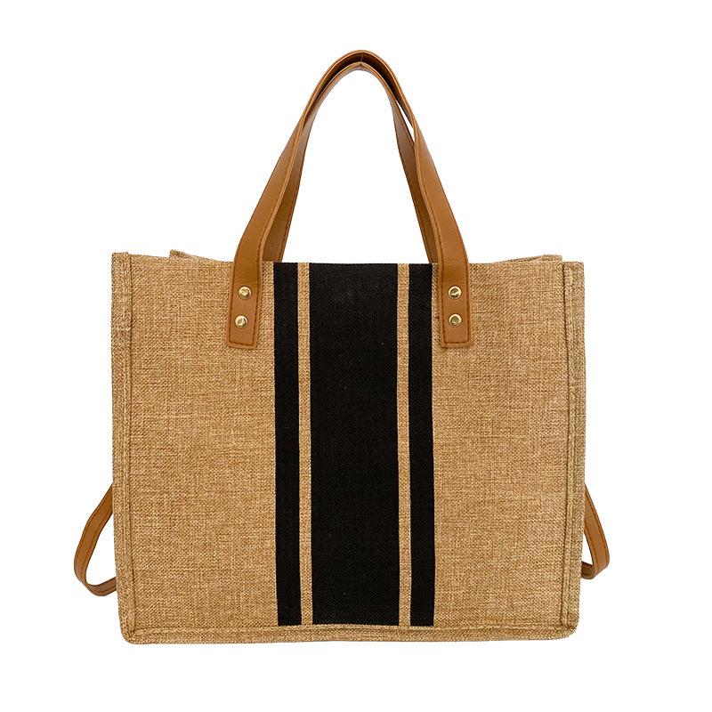 Women's Handbag Portable Business Stripes Simple Square Canvas Big Bag
