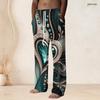 Men Plus Size Emerald Green Gem Printed Drawstring Straight Leg Full Length Beach Pants With Pockets