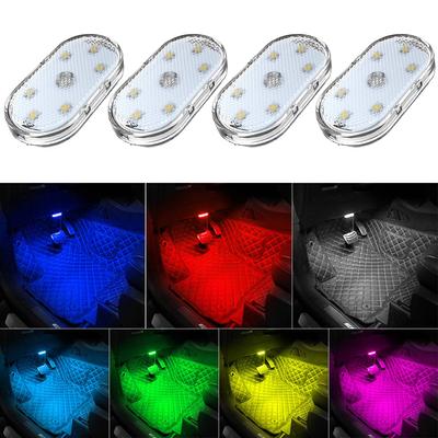 4Pcs Car LED Lights Interior Wireless 7 Colors with 6 LED Beads Portable USB Rechargeable Interior Led Night Light for Car Decor Dome Lights 6