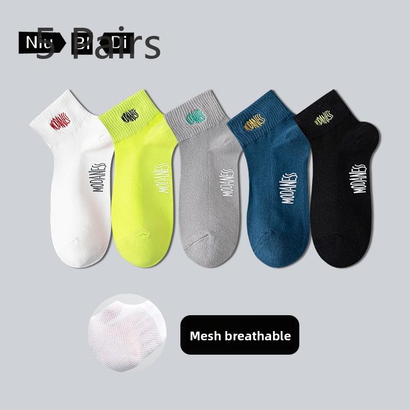 5 Pairs of Men's Spring and Autumn Pure Cotton Sweat Absorbing Breathable Mesh Thin Socks