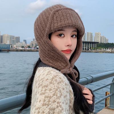 Autumn Winter Knitted Hat Sleeve Cap Outdoor Cold-Proof Warm Wool Hat Ear Protection Hat for Women Skullies Beanies