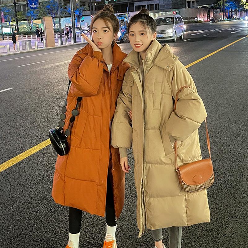 Autumn Winter Thicken Female Warm Long Parka Women Solid Color Loose Puffer Big Pocket Hooded Coat Jackets Outwear