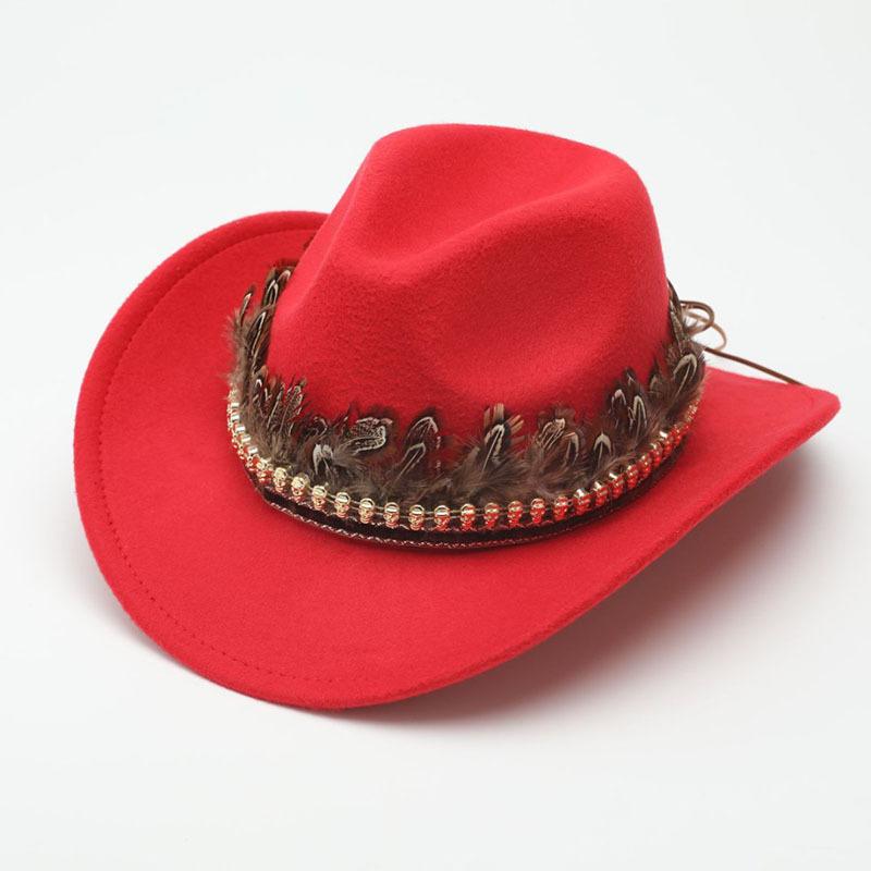 Western cowboy hat autumn and winter outdoor travel knight hat Tibetan ethnic style feather jazz hat top hat