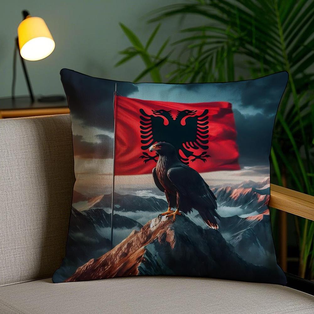 A-Albanias Flag Cushion Cover Soft Short Plush Double-Sided Printing Home Decor Machine Washable Pillow Case Gift