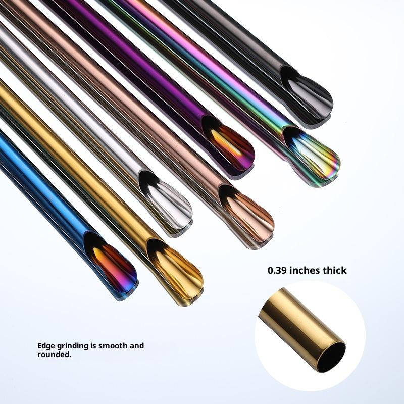 Reusable 304 Stainless Steel Straw Pearl Milkshake Bubble Tea Straw Stirring Smoothie Spoon Shaped Straw