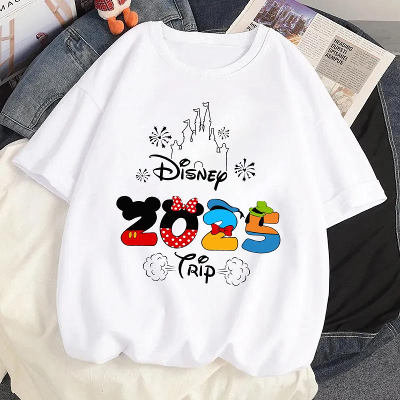2025 Disney Family Vacation Graphic Tshirt Cartoon Printed T-shirt Clothes Women Casual Short Sleeves T Shirt Streetwear Tees