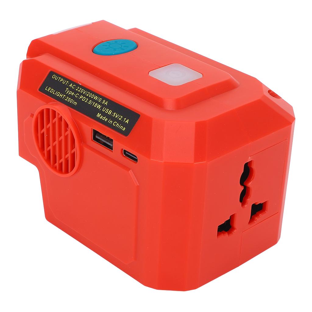 Cordless Power Inverter 200W AC Outlet Type C and USB Port 18V Battery Powered Power Inverter With LED Light for 48 11