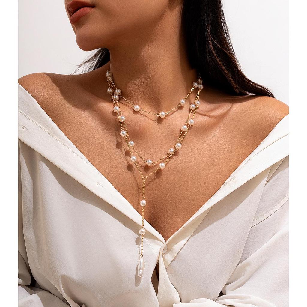European-American Pearl Y-Tassel Necklace: Multi-Layer Fashion Jewelry for Women