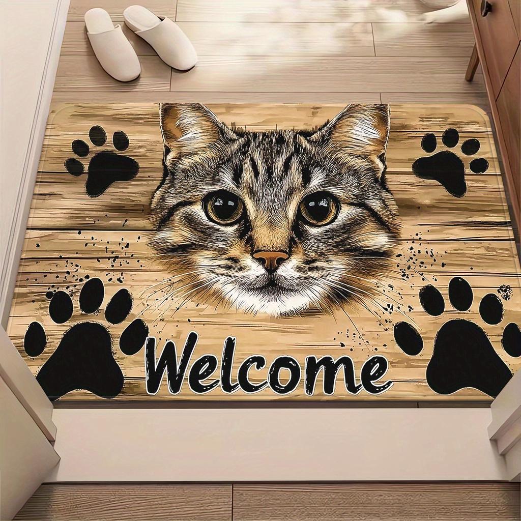 Cute Cat and Paw Entrance Doormat Carpet for Bedroom Living Room Hallway Anti-slip Soft Area Rug Welcome Mat Home Decoration