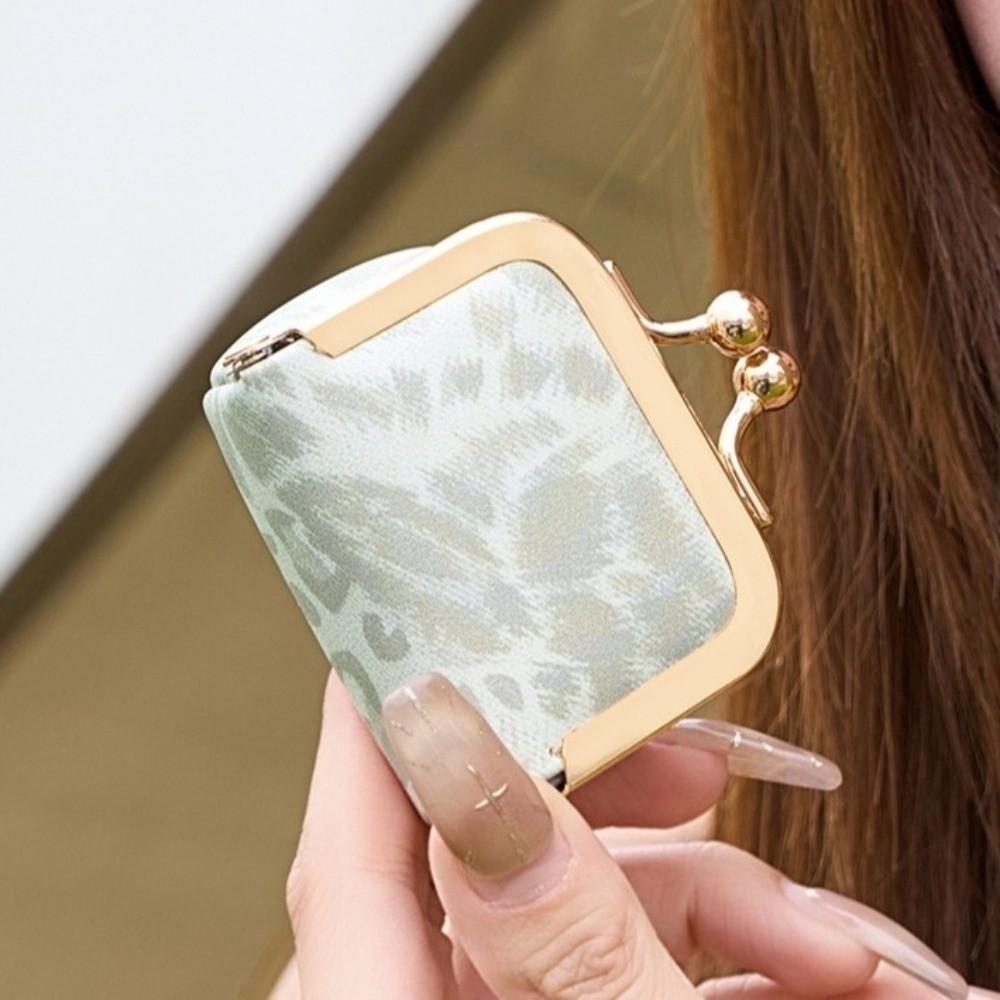 Square Leather Jewelry Bag Leopard Print Small Item Bag Elegant Kiss Lock Coin Purse  Ring
