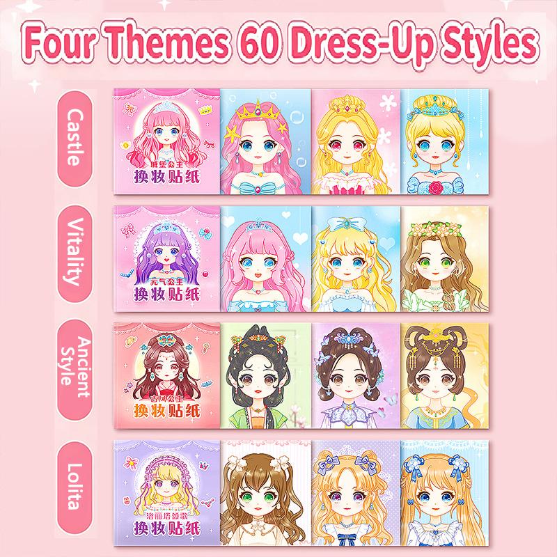 Puzzle Stickers Book Handicrafts Creative Kids Stickers Toy Reusable For Girls Cartoon Princess Make A Face Stickers 15 Pages