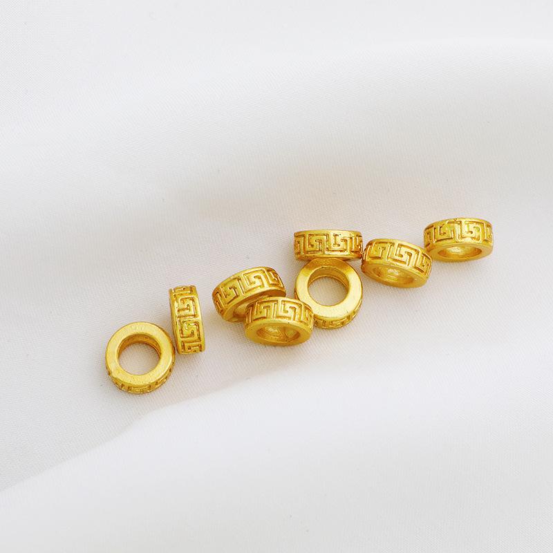 Gold-Plated Six-Character Mantra Spacer Beads with Swastika Design for DIY Beading.