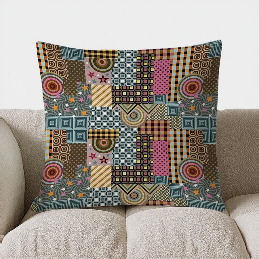 Colorful Geometric Patchwork Pattern Doublesided Printed Pillow Cover Short Plush Suitable Living Room Sofa Throw Cushion Cover
