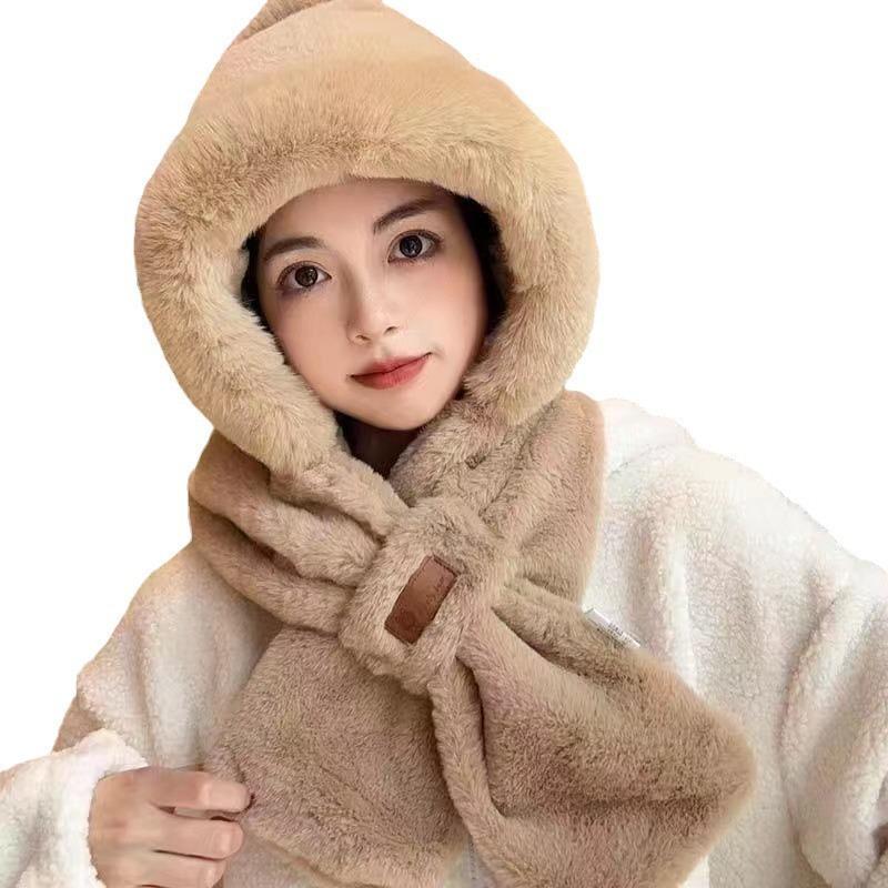 Căciulă de iarnă pentru femei, cu strat dublu, groasă, plușată, cu protecție pentru urechi, călduroasă, rezistentă la vânt, căciulă de exterior integrată cu fular