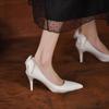 Elegant Satin Bowknot High Heels Pumps for Women Sexy Pointed Toe Stiletto Heeled  Bridal Wedding Shoes Woman White Pumps