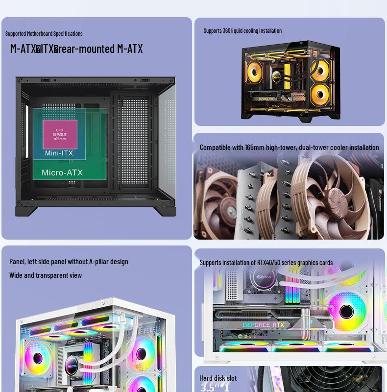 Panoramic Sea View 360 Water-Cooled Gaming Computer Case, M-ATX
