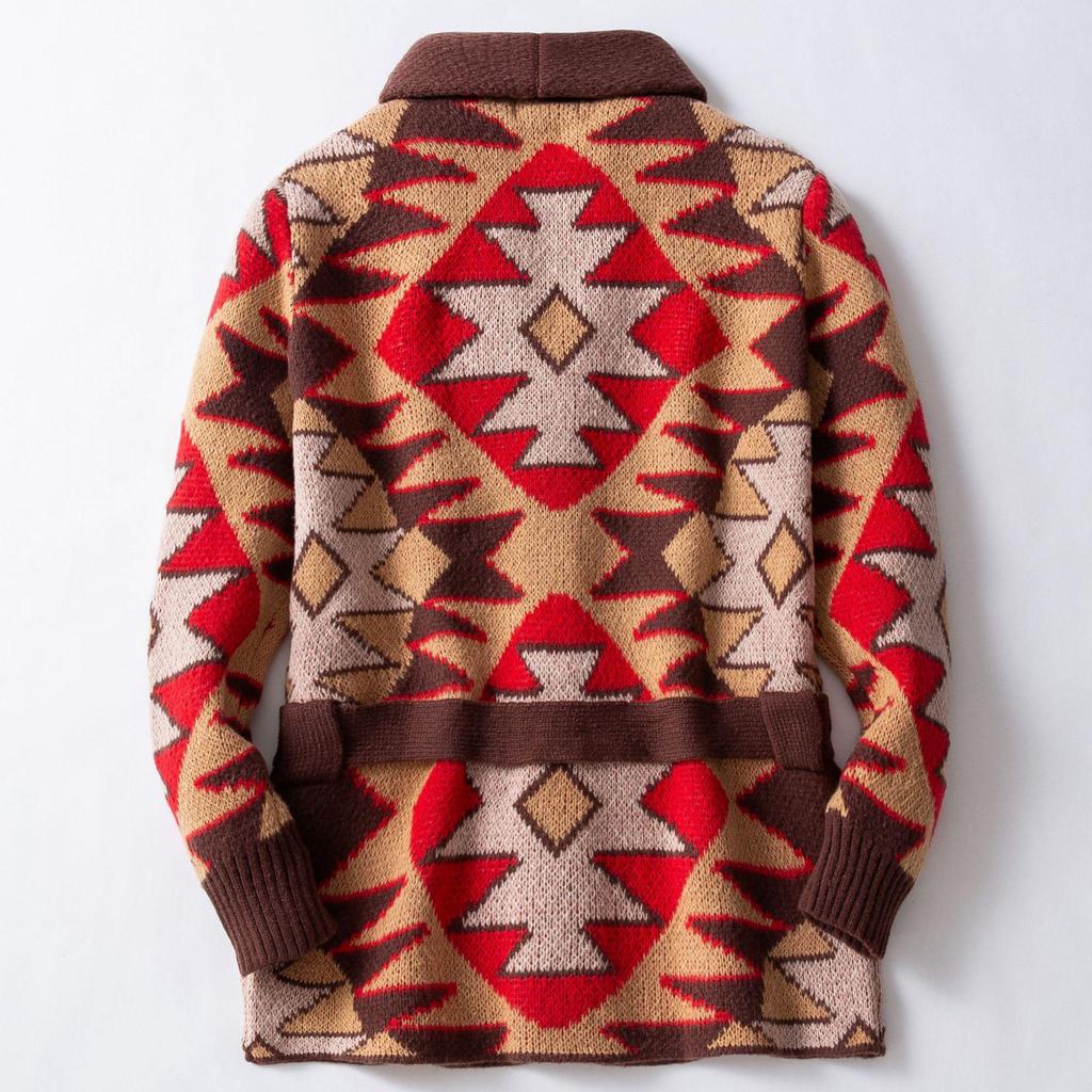 Men's Retro Jacquard Knit Lace-up Sweater Coat - Mid-Length, Thickened SY0072