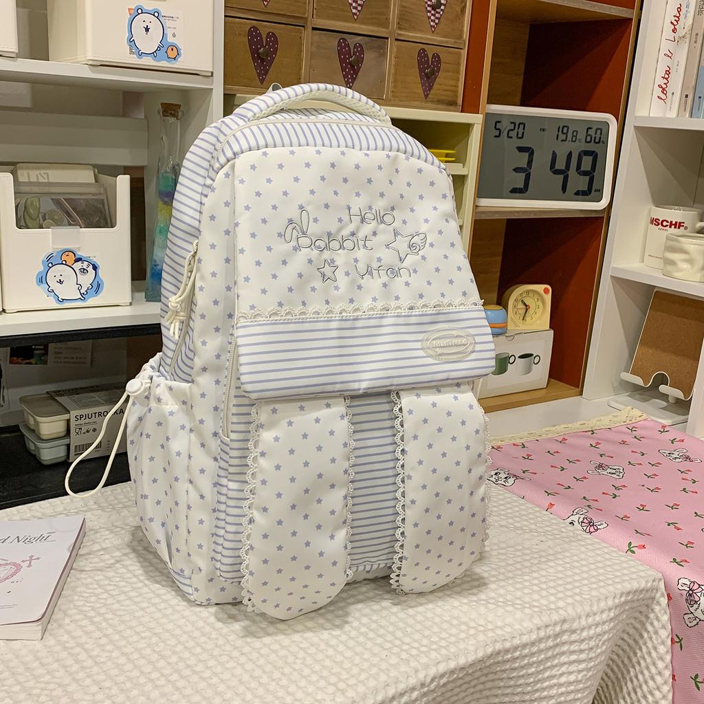 Schoolbag new cute cute cute polka dot lace rabbit ears backpack commuting versatile large capacity student bag