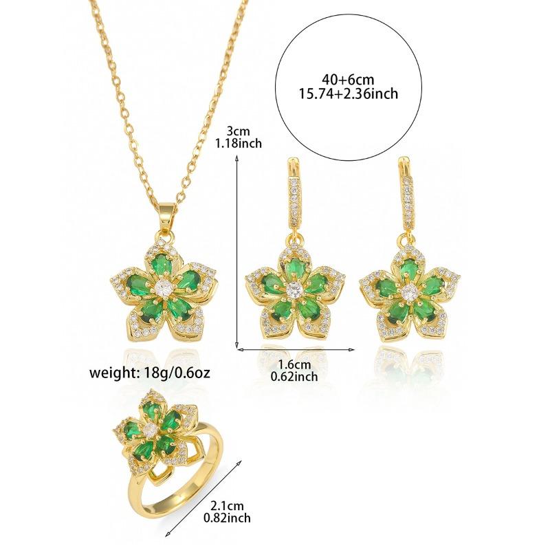 Women's necklace bauhinia flower jewelry rotating necklace earrings ring set