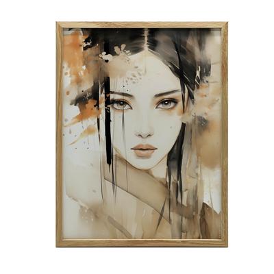 Face of a Beautiful Japanese Woman Face of a Beautiful Japanese Woman, 30X40 Cm, Dark Brown Wooden Frame, 230 Gsm Matte Paper